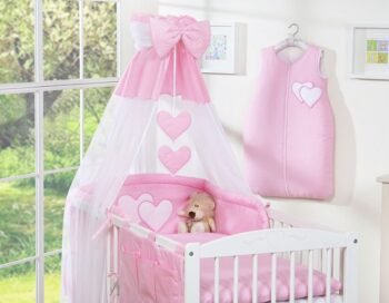 Bedding 5-Pc 120x90 with Canopy - Hanging Hearts Pink