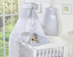 Bedding 5-Pc 120x90 with Canopy - Hanging Hearts Gray