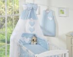 Bedding 5-Pc 120x90 with Canopy - Hanging Hearts Blue