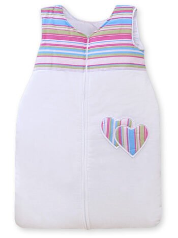 Sleeping Bag for Children Cotton M 6-12 Months TOG 2.5 All-Season Insulated Hearts Stripes Purple