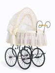 Wicker Moses Basket Retro with Folding Hood Elisa - Natural+Cream Bedding with Lace