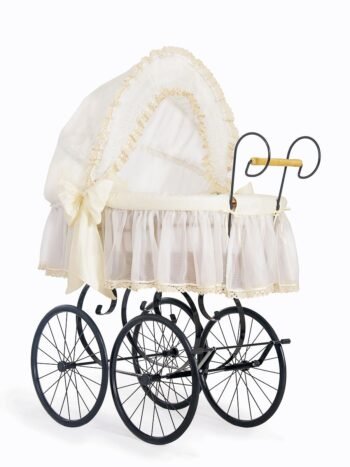 Wicker Moses Basket Retro with Folding Hood Elisa - Natural+Cream Bedding with Lace