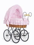 Wicker Moses Basket Retro with Folding Hood Victoria - Natural+Pink Bedding with Lace