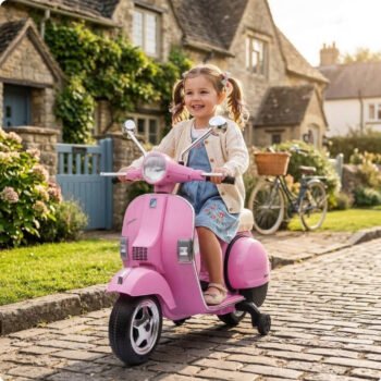 Licensed Vespa 12V Electric Ride On Motorbike Pink